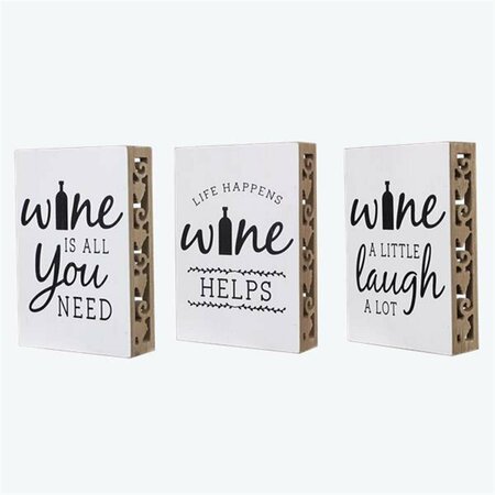 YOUNGS Wood Tabletop Wine Sign with Side Cutout Design, Assorted Color - 3 Piece 11281